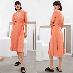 & other stories midi wrap dress, salmon color